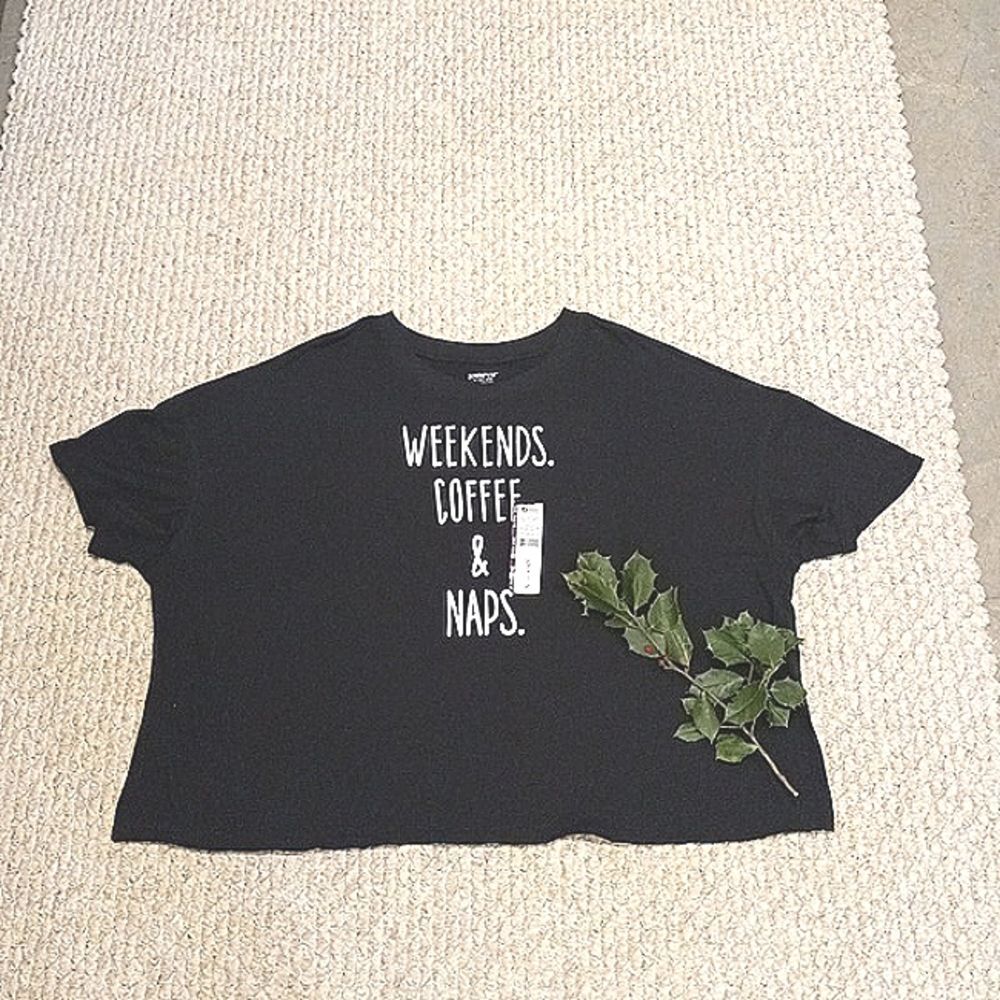 New Women 2x Black T-Shirt Cropped Relaxed Fit Soft Tee Dropped Shoulder Comfy